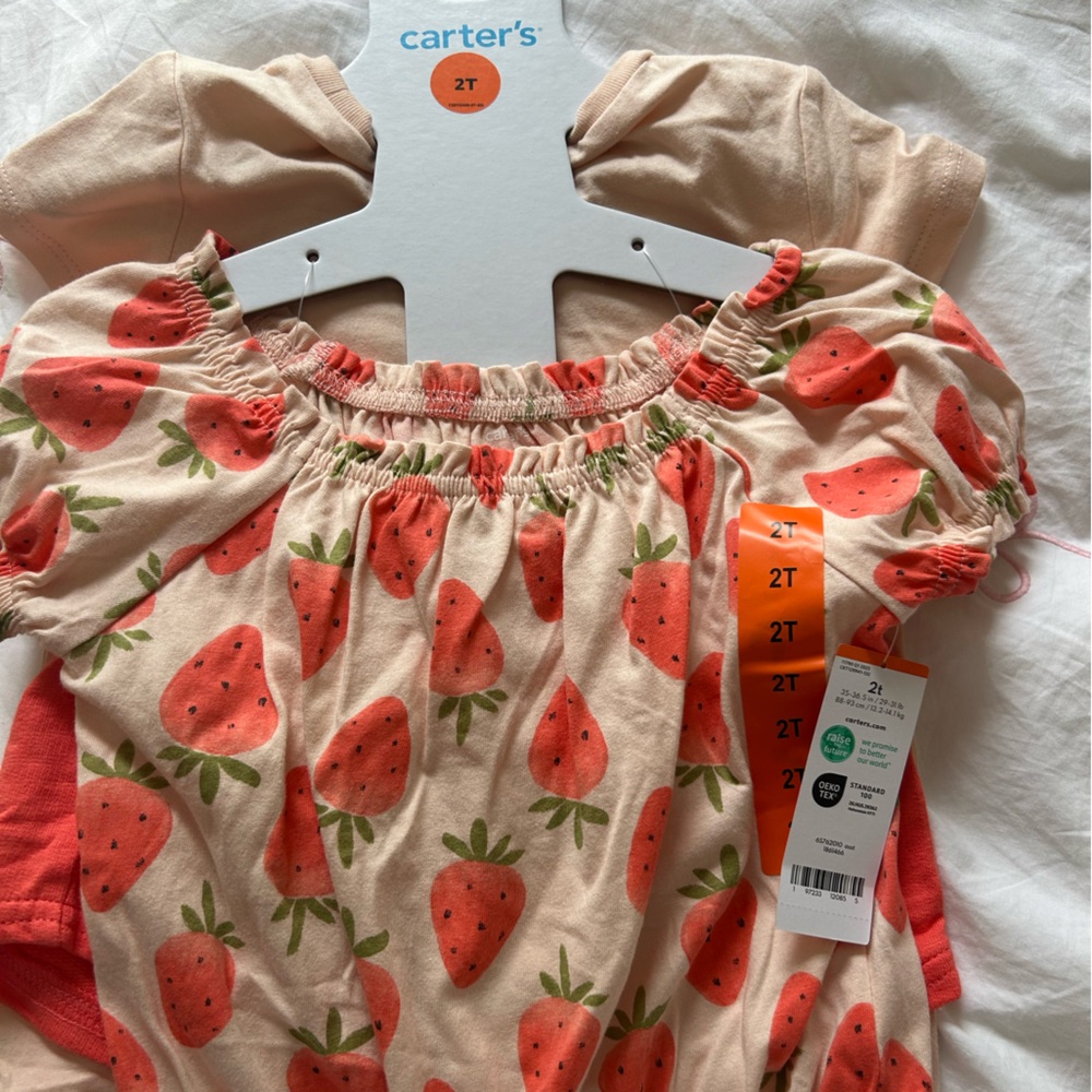 Carters 3 piece Strawberry Print tops and shorts - 2T
